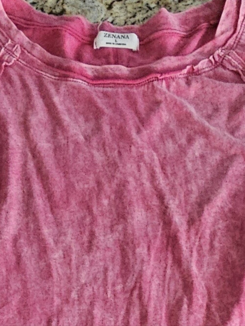 Zenana Outfitters long sleeve fuchsia pink top featuring a vintage/mineral wash - Picture 3 of 6